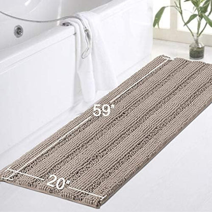 Turquoize Non-Slip Bath Runners for Bathroom Luxurious Chenille Area Rug for Kitchen Machine Washable Bath Mats for Door Mats/Tub,Size 59x20 Inch, Taupe