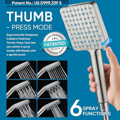 Cobbe Filtered Shower Head with Handheld, High Pressure 6 Spray Mode Showerhead with Filters, Water Softener Filters Beads for Hard Water - Remove Chlorine - Reduces Dry Itchy Skin, Brushed Nickel