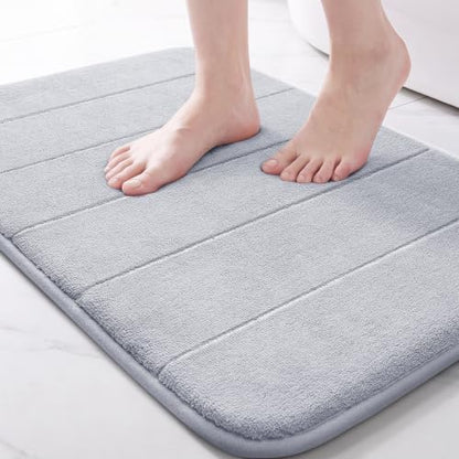 Yimobra Memory Foam Bath Mat, Super Soft Absorbent Bathroom Rug Non Slip, Quick Dry, Machine Washable Floor Carpet for Tub Shower, Home Decor Accessories, 24x17, Silver