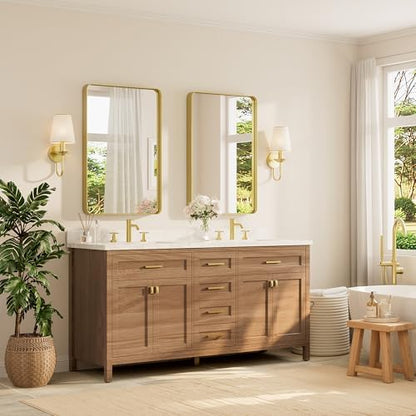 TETOTE Brushed Gold Bathroom Mirror, 24 x 36 Inch Metal Framed Mirror, Brushed Brass Rectangle Wall Mounted Golden Vanity Mirror (Horizontal/Vertical)