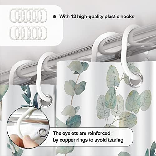 AWERT Shower Curtain Green Plants for Bathroom Waterproof Quick-Drying Eucalyptus Leaves Shower Curtain Set with Hooks 72x72 Inch