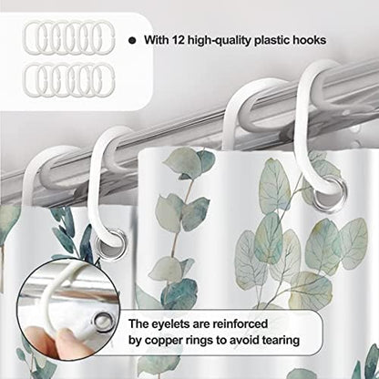 AWERT Shower Curtain Green Plants for Bathroom Waterproof Quick-Drying Eucalyptus Leaves Shower Curtain Set with Hooks 72x72 Inch