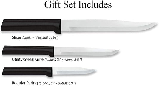 RADA Cutlery Housewarming Gift Set (G202), 3-Piece Knife Set, Stainless Steel Blades, Black Handle