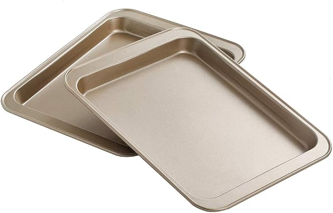 Baking Sheets Toaster Oven Pans, Cookie Sheets for Baking Tray Non Stick, Broiler Quarter Half Sheet Pan, Jelly Roll Pan Cake Pan Set for Cooking, Walooza Rimmed Cookie Sheets for Baking Nonstick