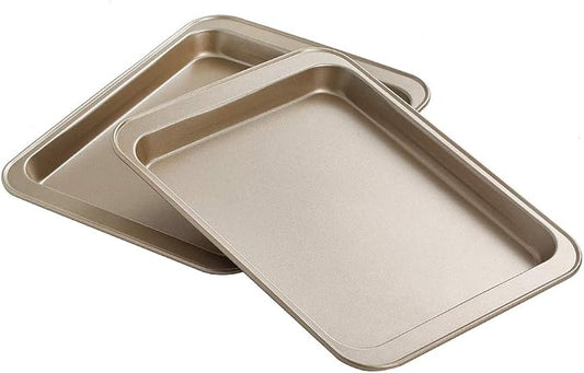 Baking Sheets Toaster Oven Pans, Cookie Sheets for Baking Tray Non Stick, Broiler Quarter Half Sheet Pan, Jelly Roll Pan Cake Pan Set for Cooking, Walooza Rimmed Cookie Sheets for Baking Nonstick