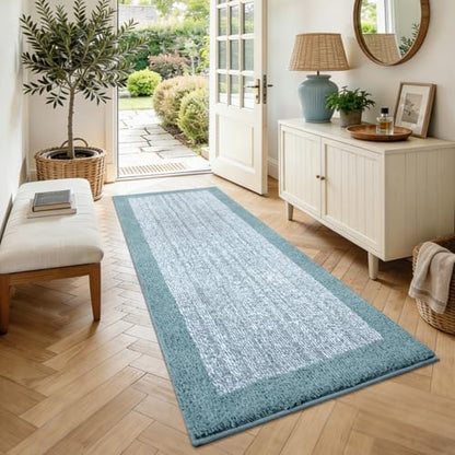 60x24 Bathroom Rugs Non Slip Washable, Soft Absorbent Bath Mat Dusty Blue