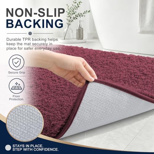 OLANLY Microfiber Bathroom Runner Rugs 59x20, Ultra Soft Bath Mat, Burgundy