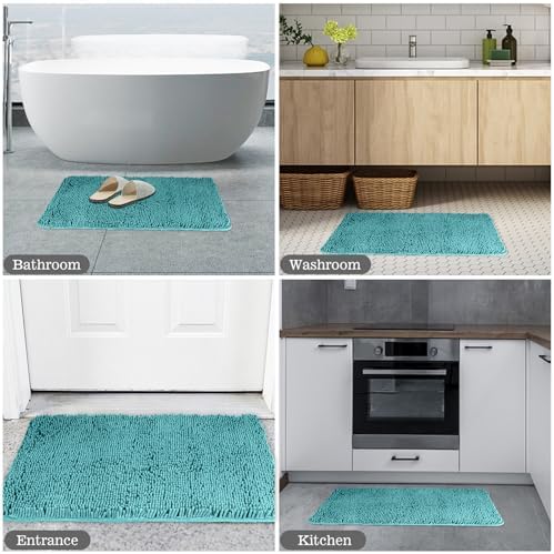 Yeaban Chenille Teal Bathroom Rug 20"x32", Non-Slip Rubber Backing