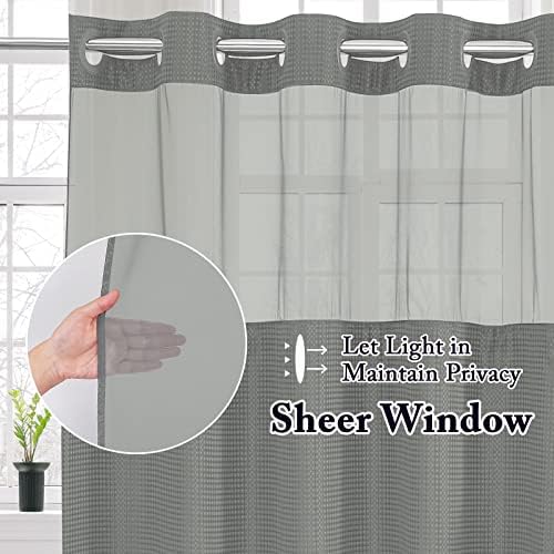 Gibelle No Hook Cloth Grey Shower Curtain with Liner, 72x86