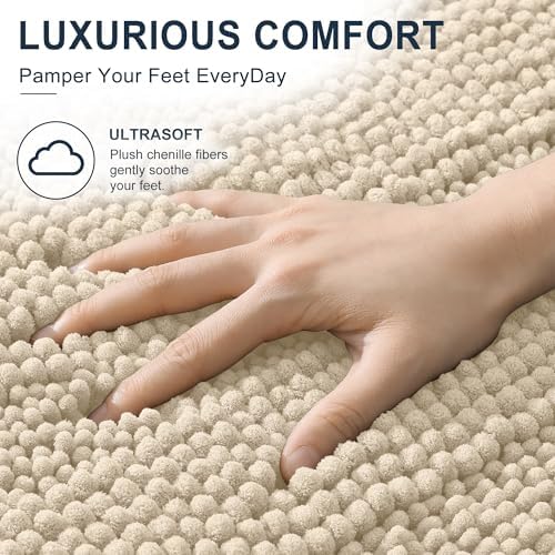 Smiry Thick Chenille Bathroom Runner Rugs 47x24, Absorbent Bath Mat, Sand