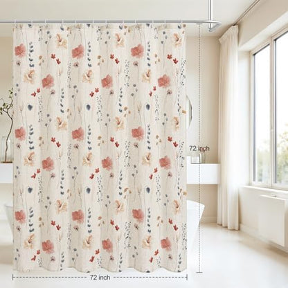 Gibelle Coral Linen Watercolor Floral Fabric Shower Curtain, 72x72