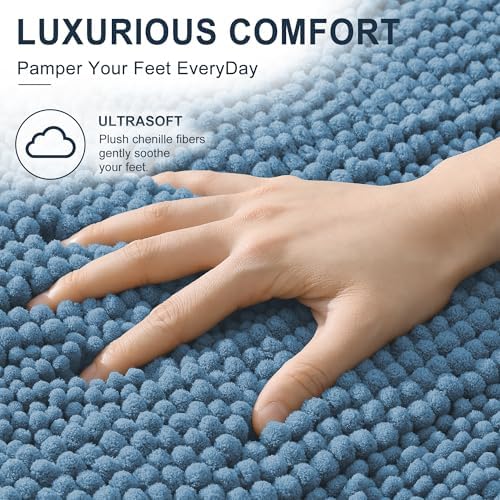 Smiry Thick Chenille Large Bathroom Runner Rugs 45x27, Bath Mat, Airy Blue