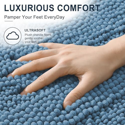 Smiry Thick Chenille Large Bathroom Runner Rugs 40x24, Bath Mat, Airy Blue