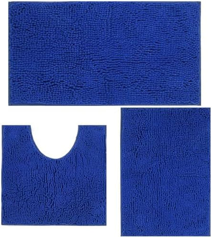 Bathroom Rugs Sets 3 Piece Non Slip,Bath Rugs with PVC Backing Bath Carpet,Bathroom Rug Washable,Absorbent,Plush Carpet Mats,Bath Mats for Bedroom, Kitchen,Tub,Home Decor (Royal)