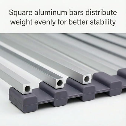 Large Aluminum Roll Up Dish Drying Rack (20.5" x 13") -Fits Sink Openings up to 19.5 Inches, Heavy Duty Square Bar, Rust-Proof & Heat Resistant with Removable Dish Holder (Purple Gray Large)