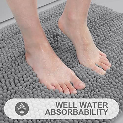 Grandaily Chenille Striped Bathroom Rugs 70x24, Extra Thick and Absorbent Bath Mats, Non-Slip Soft Plush Shaggy Shower Carpet, Machine Wash Dry, Bath Rug for Bathroom, Dark Gray