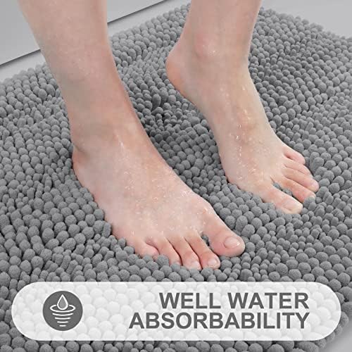 Grandaily Chenille Striped Bathroom Rugs 59x20, Extra Thick and Absorbent Bath Mats, Non-Slip Soft Plush Shaggy Shower Carpet, Machine Wash Dry, Bath Rug for Bathroom, Dark Gray