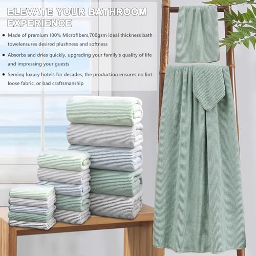 8-Piece Premium Towel Set for Bathroom|2 Oversized Large Bath Sheet,2 Hand Towels,4 Washcloths|Soft Cozy Highly Absorbent Fast Dry Microfiber Shower Towel Set for Hotel Bathroom Essentials,Green