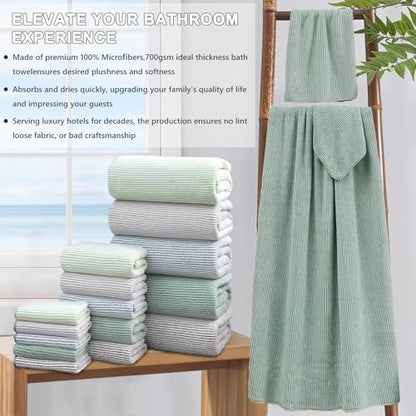 8-Piece Premium Towel Set for Bathroom|2 Oversized Large Bath Sheet,2 Hand Towels,4 Washcloths|Soft Cozy Highly Absorbent Fast Dry Microfiber Shower Towel Set for Hotel Bathroom Essentials,Green