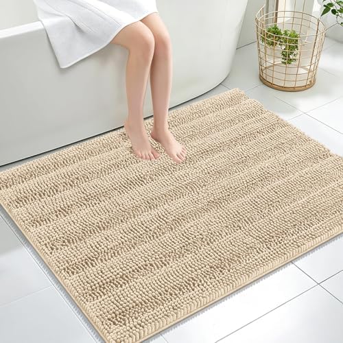 OLANLY Thick Large Bathroom Rugs 40x32, Soft Chenille Bath Rugs, Beige