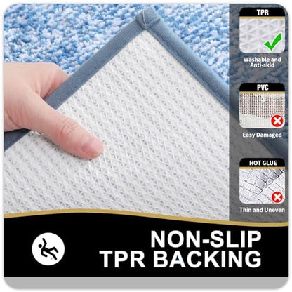 OLANLY Bathroom Runner Rugs 47x20, Long Bath Mats for Bathroom Floor, Blue