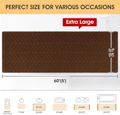 Extra Large Waffle Bath Mat, Boho Woven Modern Bath Rug Absorbent Non Slip, Ultra Soft Bathroom Mats, Machine Washable Knit Bath Rugs with Herringbones for Bathroom, Bedroom,Kitchen,Tub, 5'x2', Brown