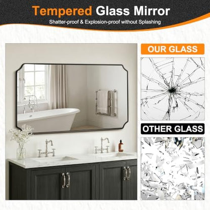 Delma Bathroom Vanity Mirror, Black Framed Aluminum Bathroom Mirror for Over Sink, Scalloped Round Corner Wall Mirror, High-Definition Vanity Mirror, Hangs Horizontally or Vertically (30x55,Black)