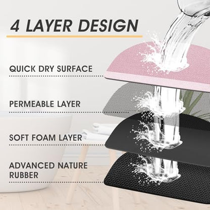 ACCUMTEK Non Slip Bath Mat, Thin Bathroom Rugs Fit Under Door, Quick Dry Bath Mats, Machine Washable Bath Rugs for Bathroom, Bathtub & Kitchen, Bathtub & Kitchen, Pink/Bordered/24 x17