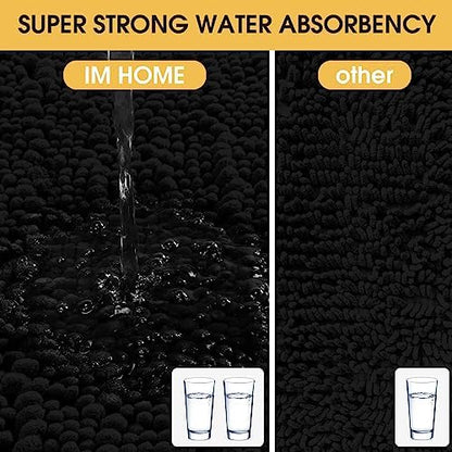 ACCUMTEK Upgrade Luxury Black Bathroom Rug Mat 48"x17", Ultra Soft Thick Absorbent Bath Mats, Non Slip Chenille Toilet Mat for Bathroom, Bedroom, Kitchen, Shower, Tub