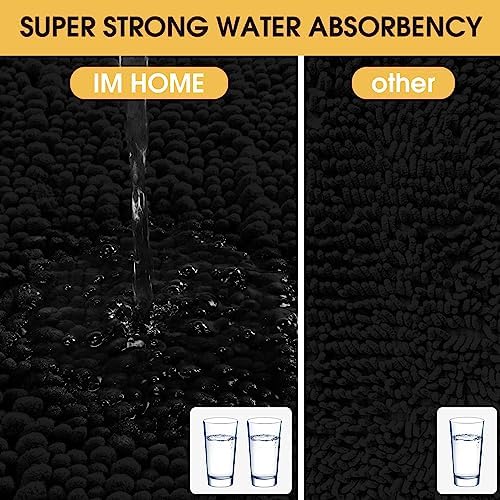 ACCUMTEK Upgrade Luxury Black Bathroom Rug Mat 36"x24", Ultra Soft Thick Absorbent Bath Mats, Non Slip Chenille Toilet Mat for Bathroom, Bedroom, Kitchen, Shower, Tub