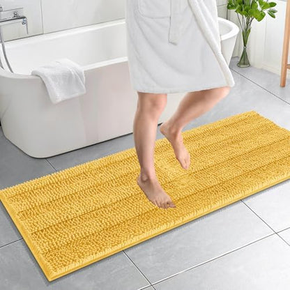 OLANLY Thick Bathroom Runner Rugs 59x20, Chenille Long Bath Rugs, Yellow