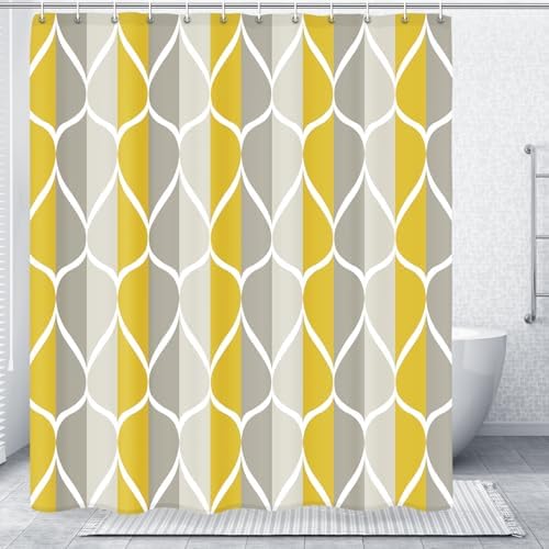 Gelbchu Geometric Shower Curtain for Bathroom, Gray Yellow, 72x72 Inch