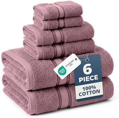 LANE LINEN Bath Towel Set Absorbent Quick Dry 100% Cotton - Wishful Mauve