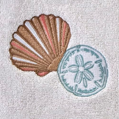 SKL Home Shells Hand Towel Set-2pc, 100% Cotton, Embroidered, White
