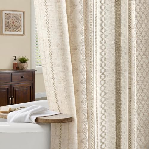 Beige Boho Linen Shower Curtain,72" W x 72" L
