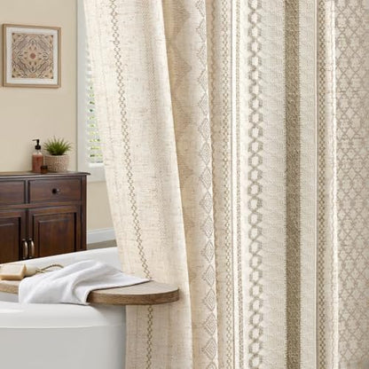 Beige Boho Linen Shower Curtain,72" W x 72" L