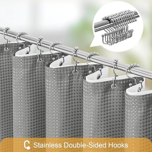 Gibelle 3 in 1 Grey Shower Curtain with PEVA Liner, 12 Hooks, 72x72