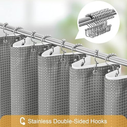 Gibelle 3 in 1 Grey Shower Curtain with PEVA Liner, 12 Hooks, 72x72