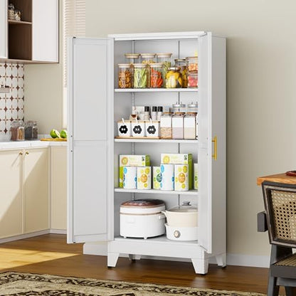 61" White Metal Storage Cabinet with 2 Doors and 3 Adjustable Shelves,Steel Garage Tool Cabinet, File Cabinet,Kitchen Pantry Cabinet for Home,Office,Garage,School,Warehouse