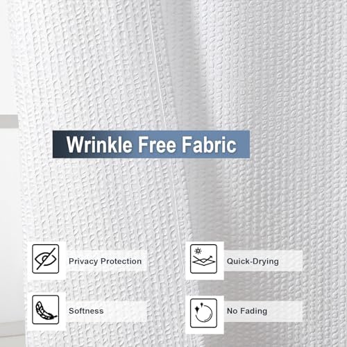 OWENIE White Shower Curtain for Bathroom 84 Inches Extra Long, Elegant 3D Embossed Textured Cloth Waffle Shower Curtain, Modern Luxury Hotel Style, Water Repellent, Machine Washable, 72X84, White