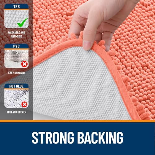 OLANLY Chenille Bathroom Rugs Mats Sets 2 Piece, 36"x24"+30"x20", Coral