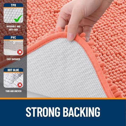 OLANLY Chenille Bathroom Rugs Mats Sets 2 Piece, 36"x24"+30"x20", Coral