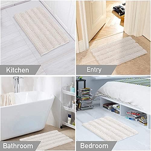 Turquoize Bathroom Rug 24"x36", Soft Absorbent Chenille Bath Rug, Ivory
