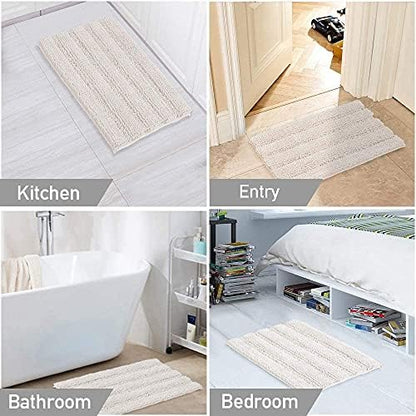 Turquoize Bathroom Rug 24"x36", Soft Absorbent Chenille Bath Rug, Ivory