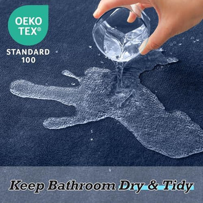 HUXMEYSON Bathroom Rugs Sets 3 Piece, Non-Slip & Quick Dry Bath Mat Set, Ultra Soft Velvet Bath Rugs for Bathroom, Toilet and Shower Floor, Navy