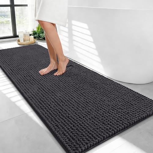 OLANLY Thick Chenille Bathroom Runner Rugs Mats 47x24, Dark Grey