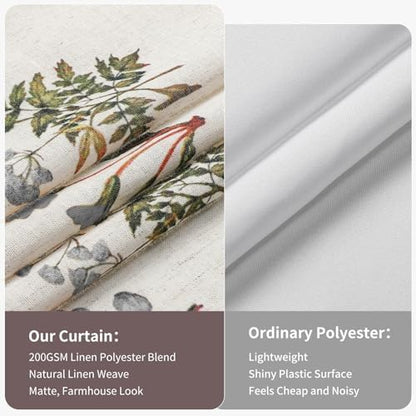 Colorful Star Farmhouse Grey Floral Linen Shower Curtain, 72" W x 72" L