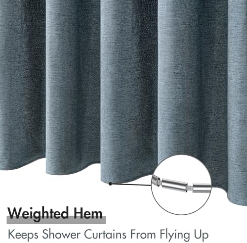 MIULEE 72 x 84 Extra Long Linen Shower Curtain Dusty Blue 12 Metal Hooks