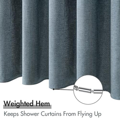 MIULEE 72 x 84 Extra Long Linen Shower Curtain Dusty Blue 12 Metal Hooks