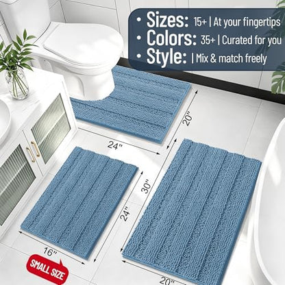 Smiry Thick Chenille Large Bathroom Runner Rugs 45x27, Bath Mat, Airy Blue